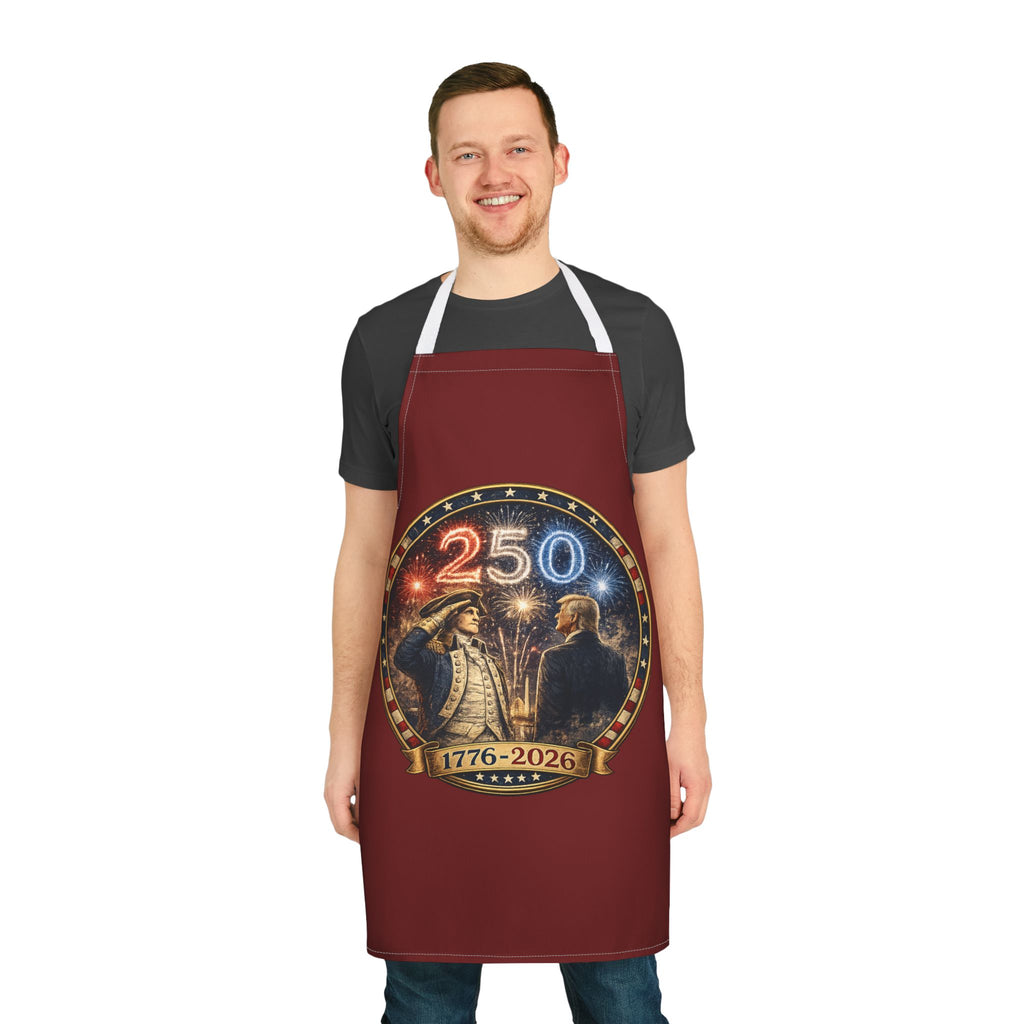 250th Anniversary Apron — 1776–2026 Patriotic Fireworks Kitchen Apron