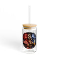 USA Fireworks Sipper Glass – 16oz Patriotic Summer Drink Cup with Straw
