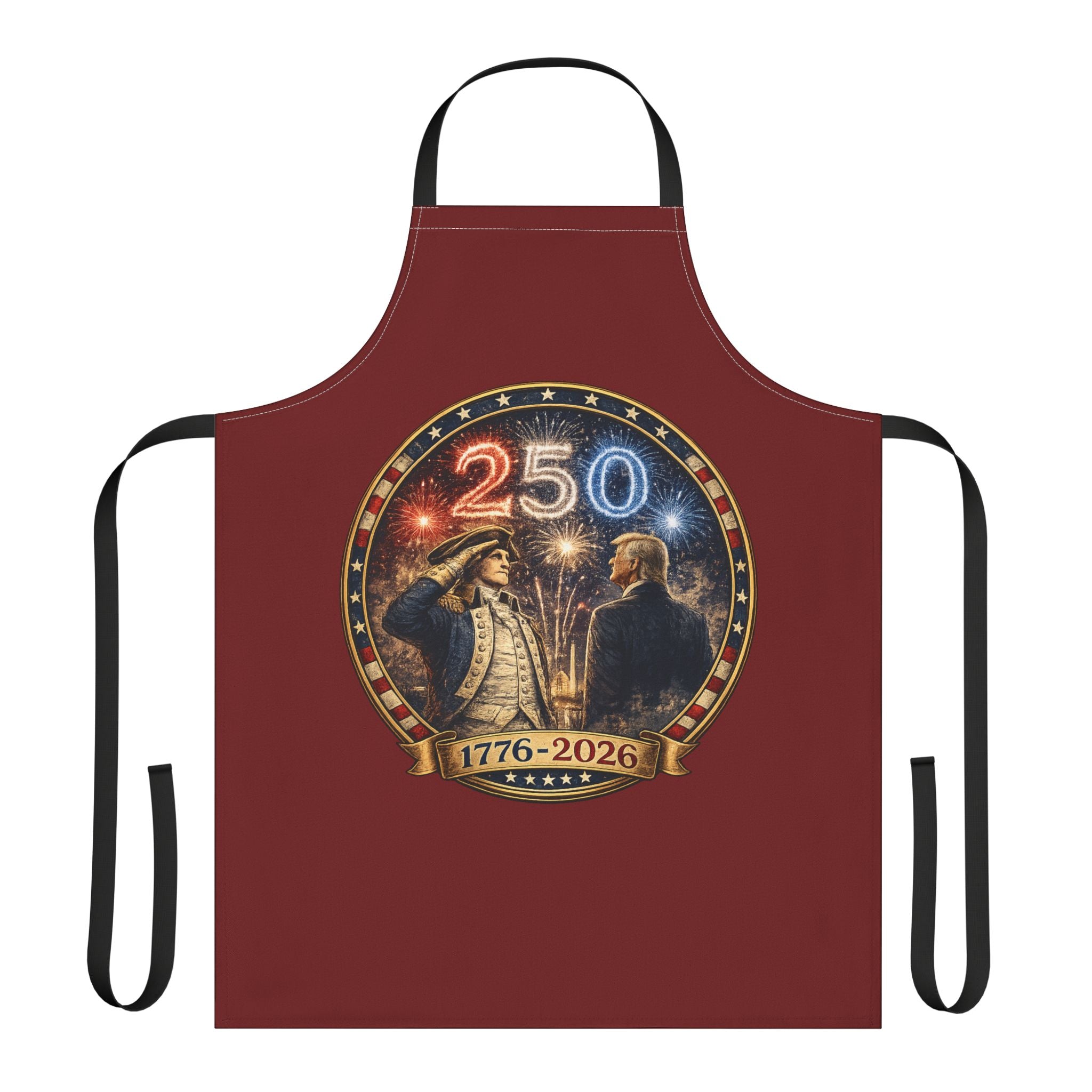 250th Anniversary Apron — 1776–2026 Patriotic Fireworks Kitchen Apron